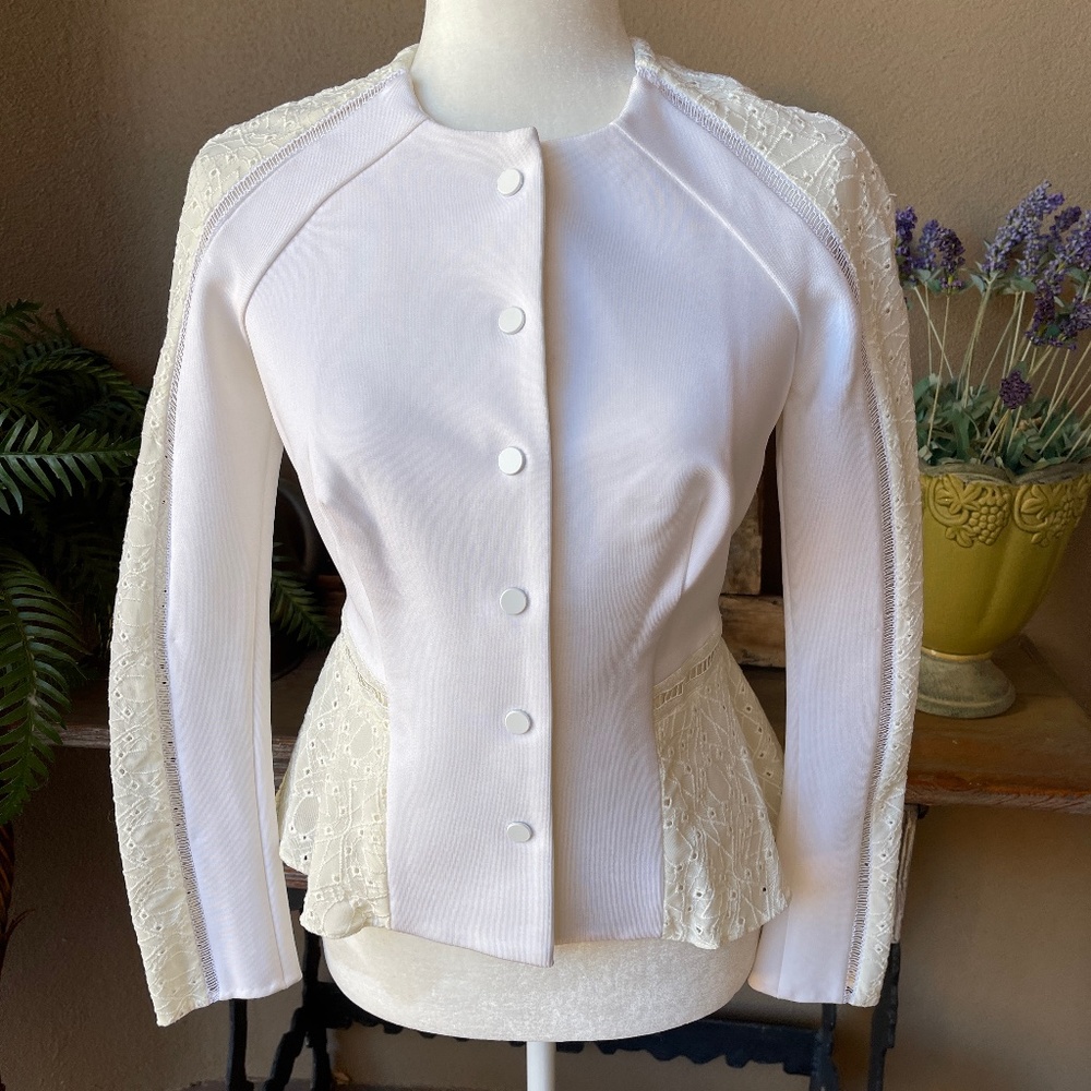 NEW! Jonathan Simkhai Ivory Lace/Eyelet Peplum Jacket Size 2 Retail: $820.